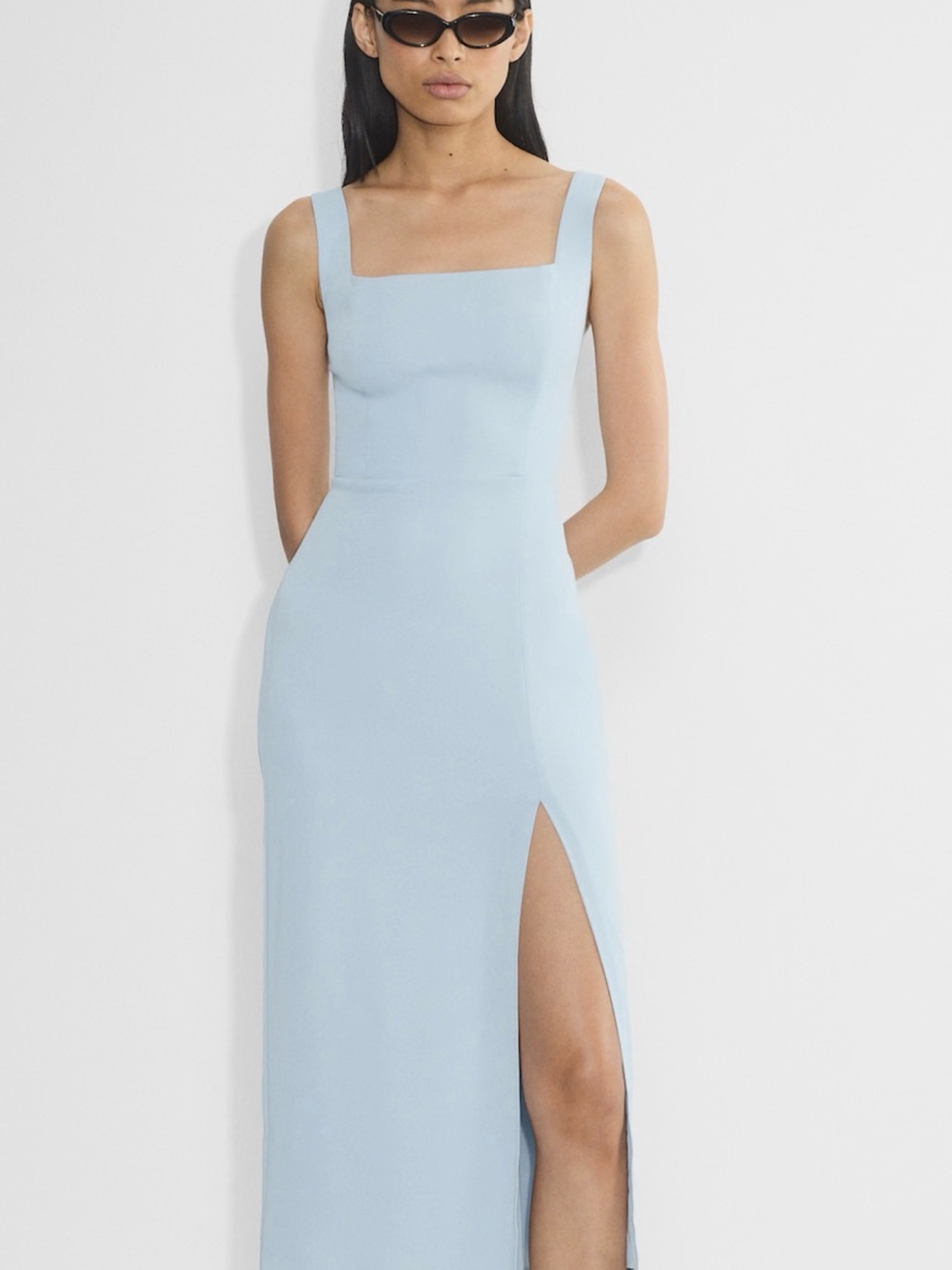 Aritzia Pale Blue Square-Neck Midi Dress with High Slit
